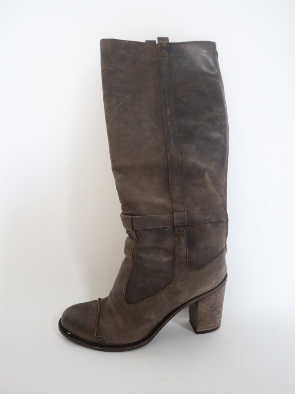 Charles David Distressed Dark Brown Mid-Calf Heeled Boots - Picture 3 of 5